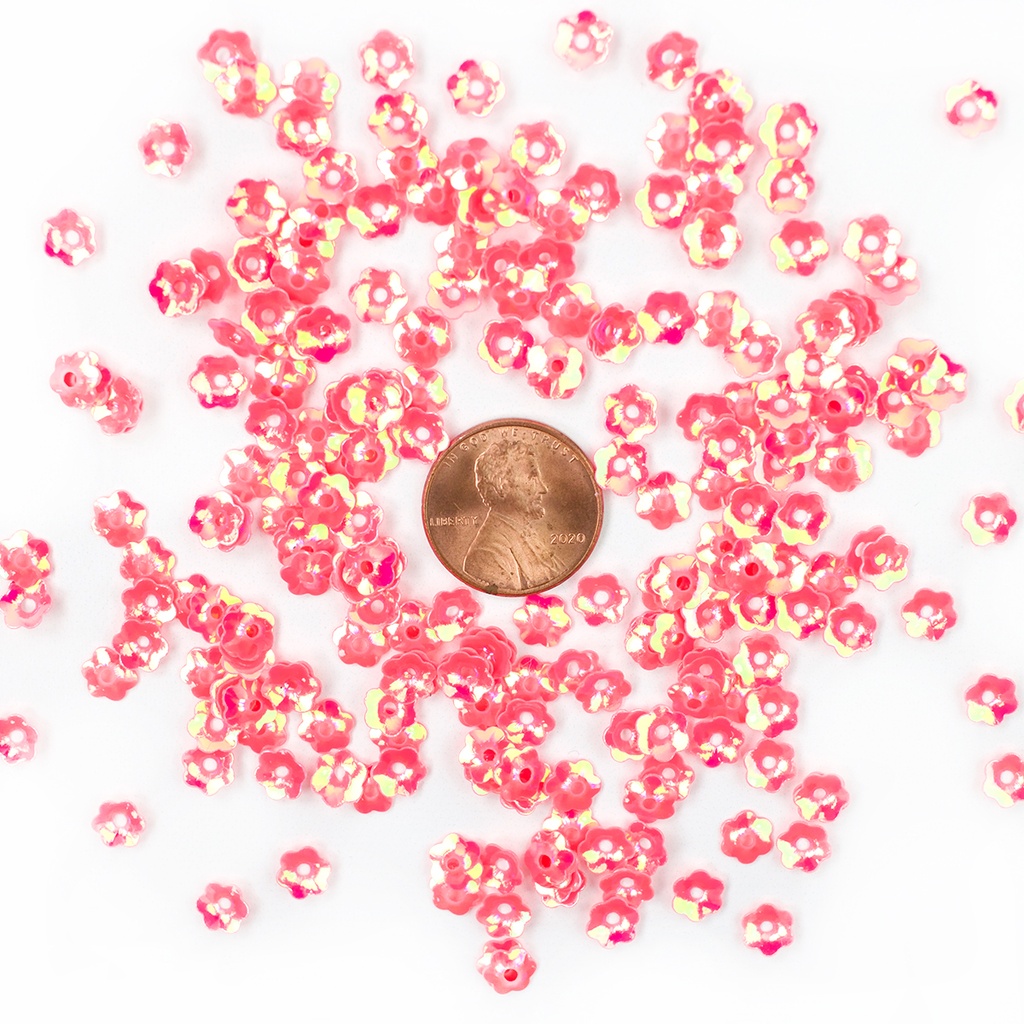 6mm Flower Sequins, Pink with Silver Lights