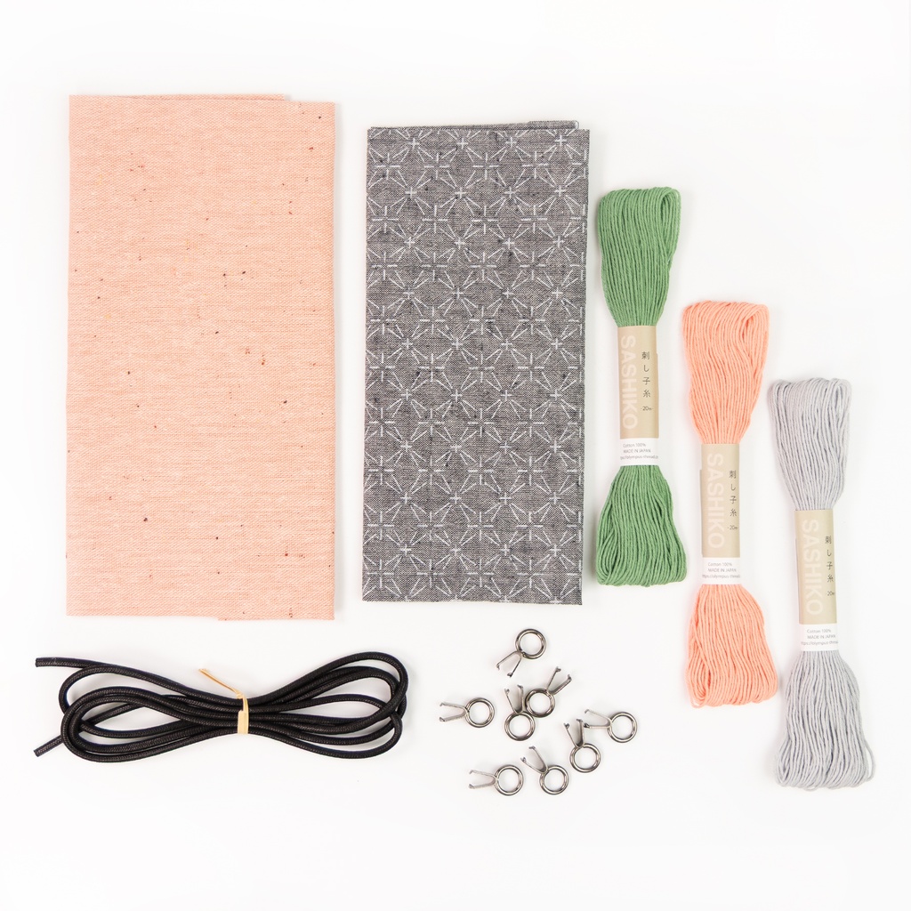 [KT_HNP22-3] Sashiko Drawstring Bag Kit (Black)