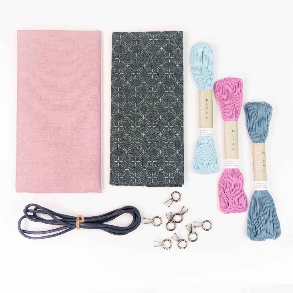 [KT_HNP22-1] Sashiko Drawstring Bag Kit (Blue)