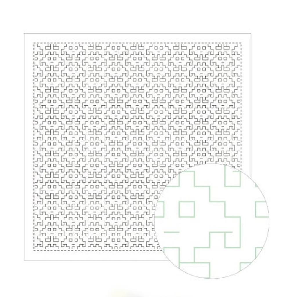 [8430-1163] Invaders, Sashiko Cloth, White
