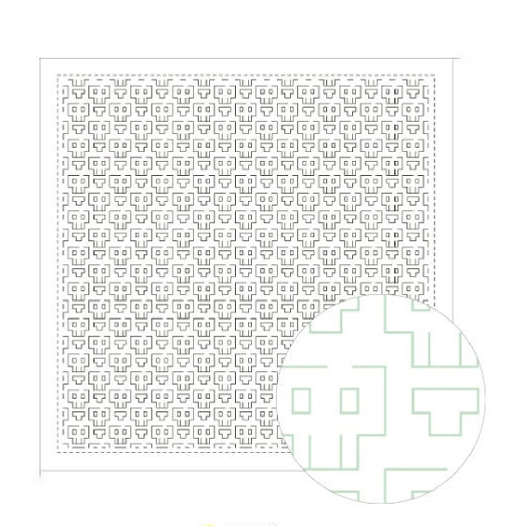 [8430-1164] Skulls, Sashiko Cloth, White
