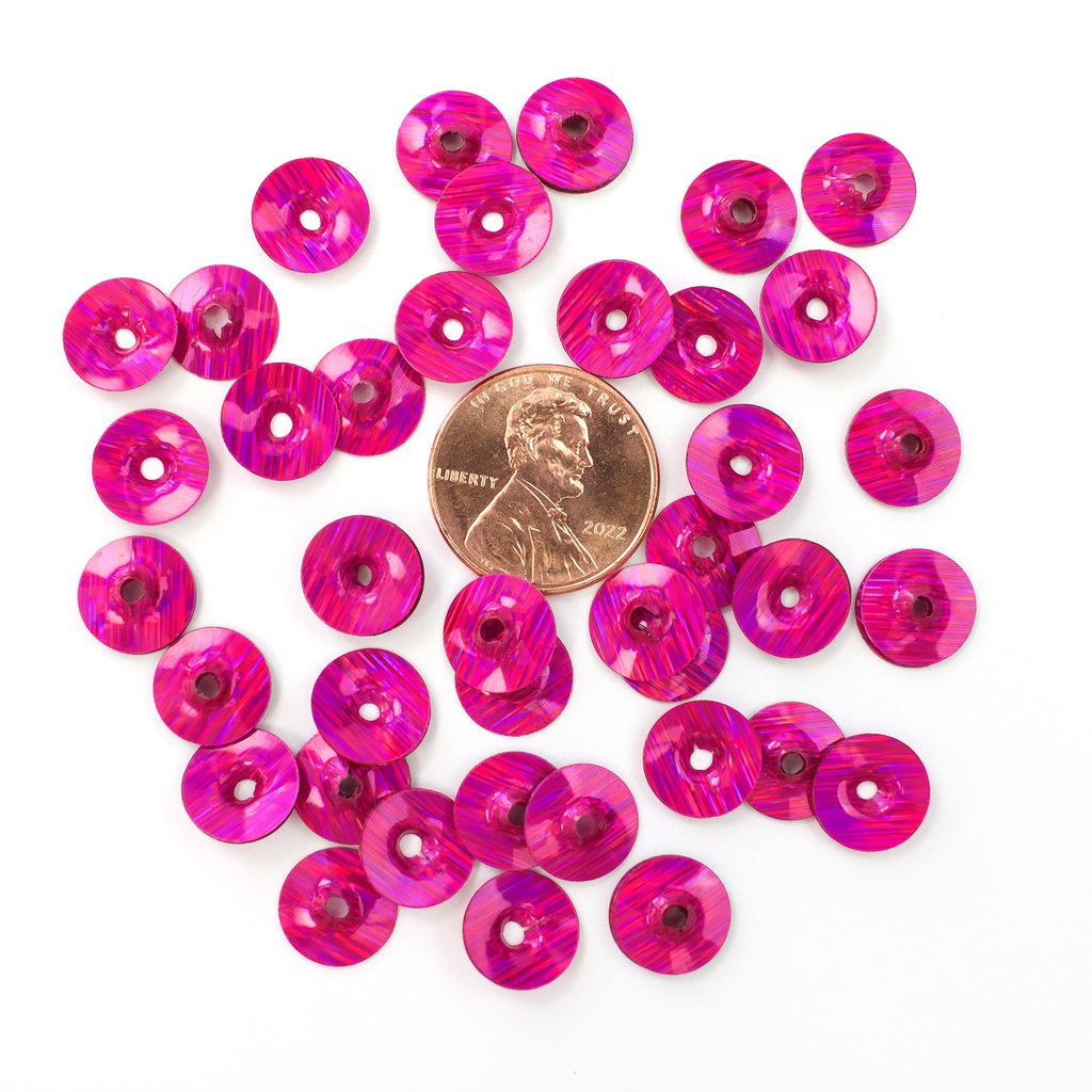 10mm Cone Sequins, Hot Pink with Purple & Red Lights