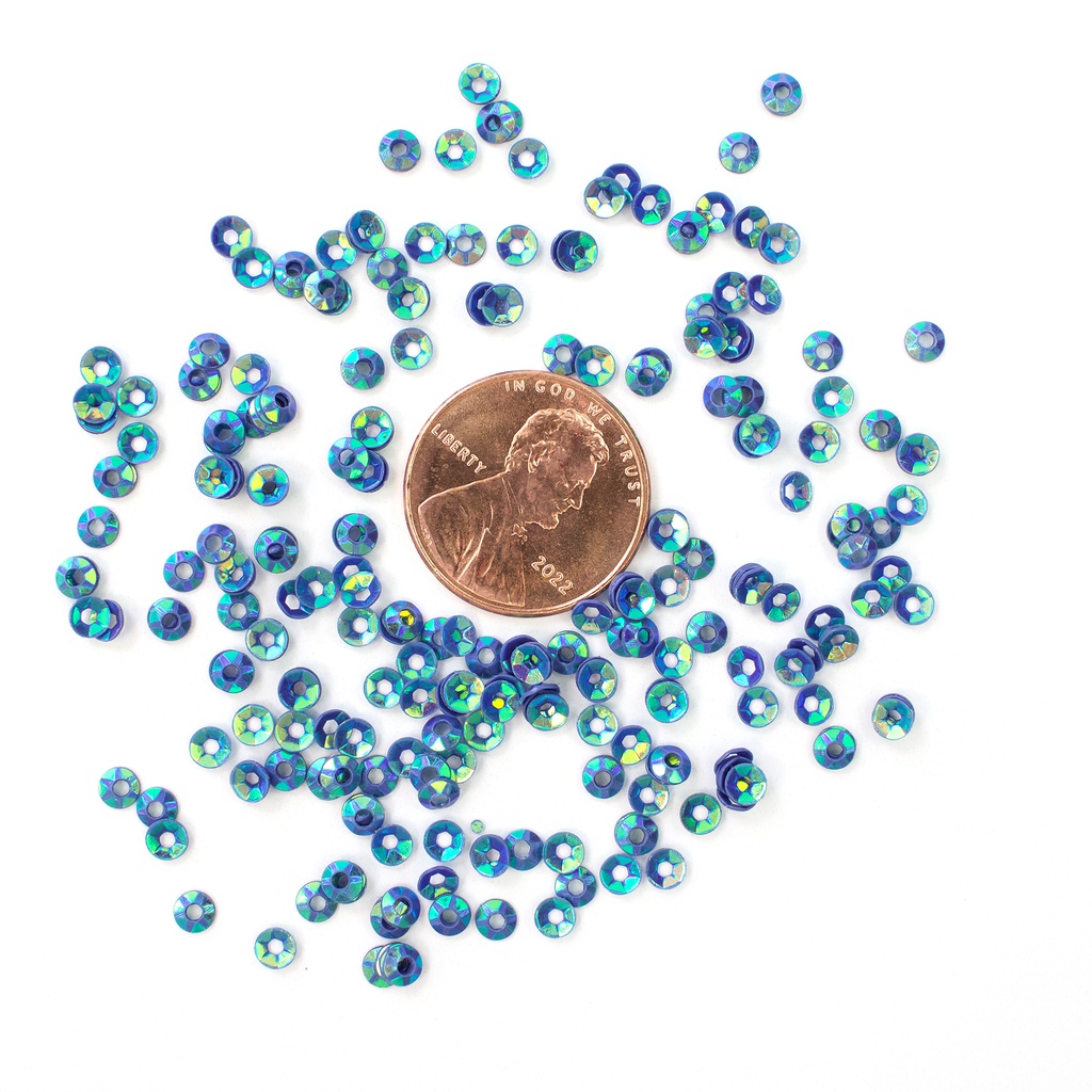 3mm Cup Sequins, Purple with Green & Blue Lights