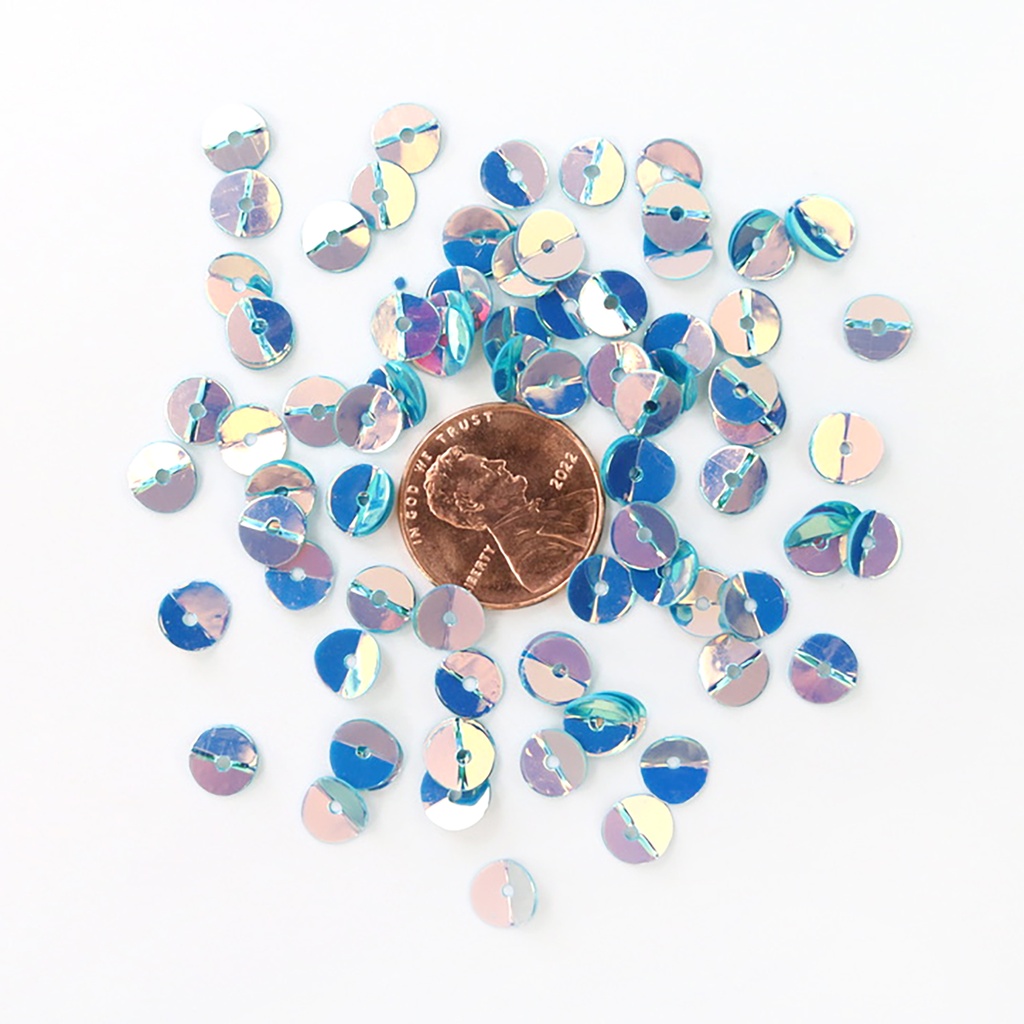 7mm Round Folded Sequins, Blue with Gold Lights