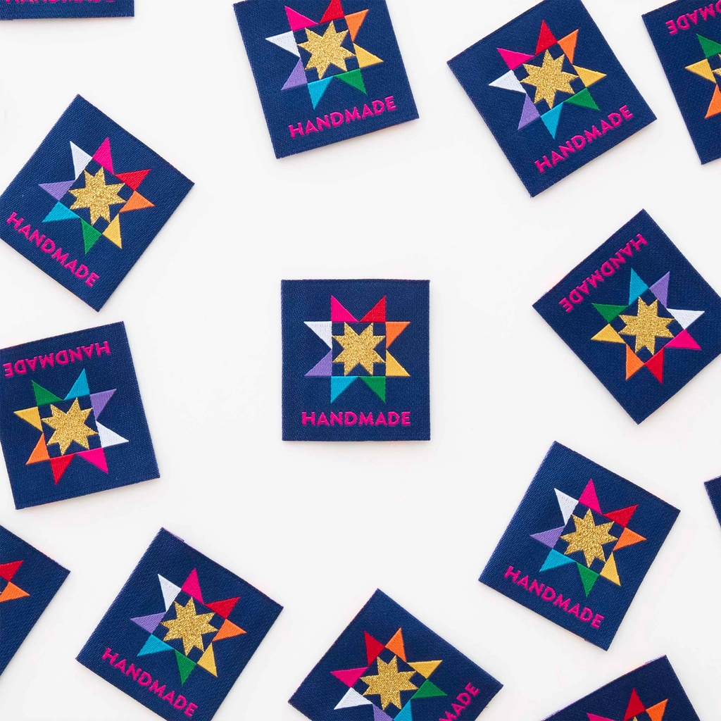 "Handmade" Quilt Star Sewing Woven Labels, 4pk