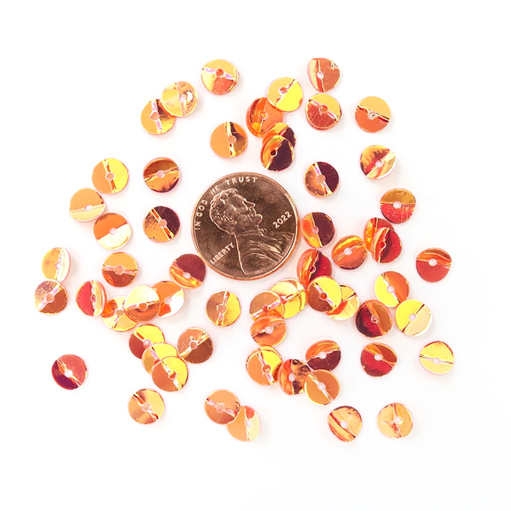7mm Round Folded Sequins, Orange with Gold Lights