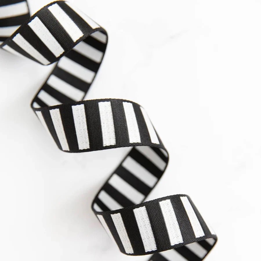 [WBYD_WBS12-BW] 1-1/2" Wide Bold Stripe Webbing (Black & White)