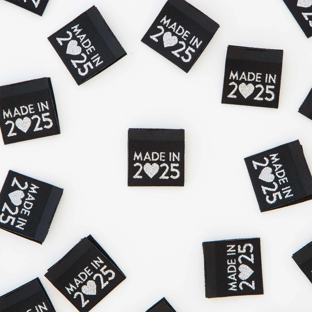 "Made in 2025" Silver Woven Labels, 8pk