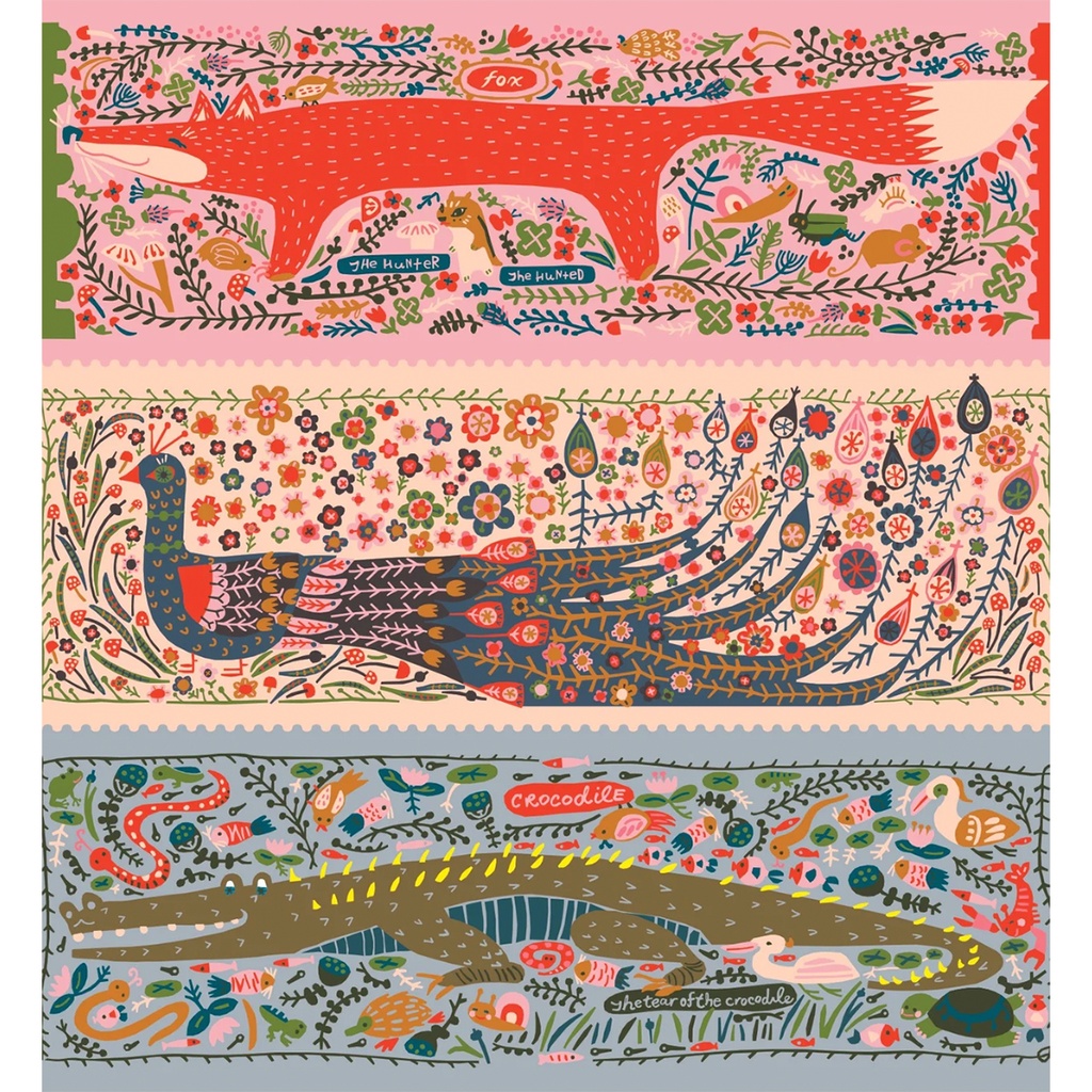Fox, Peacock, Croc, Quilt Panel