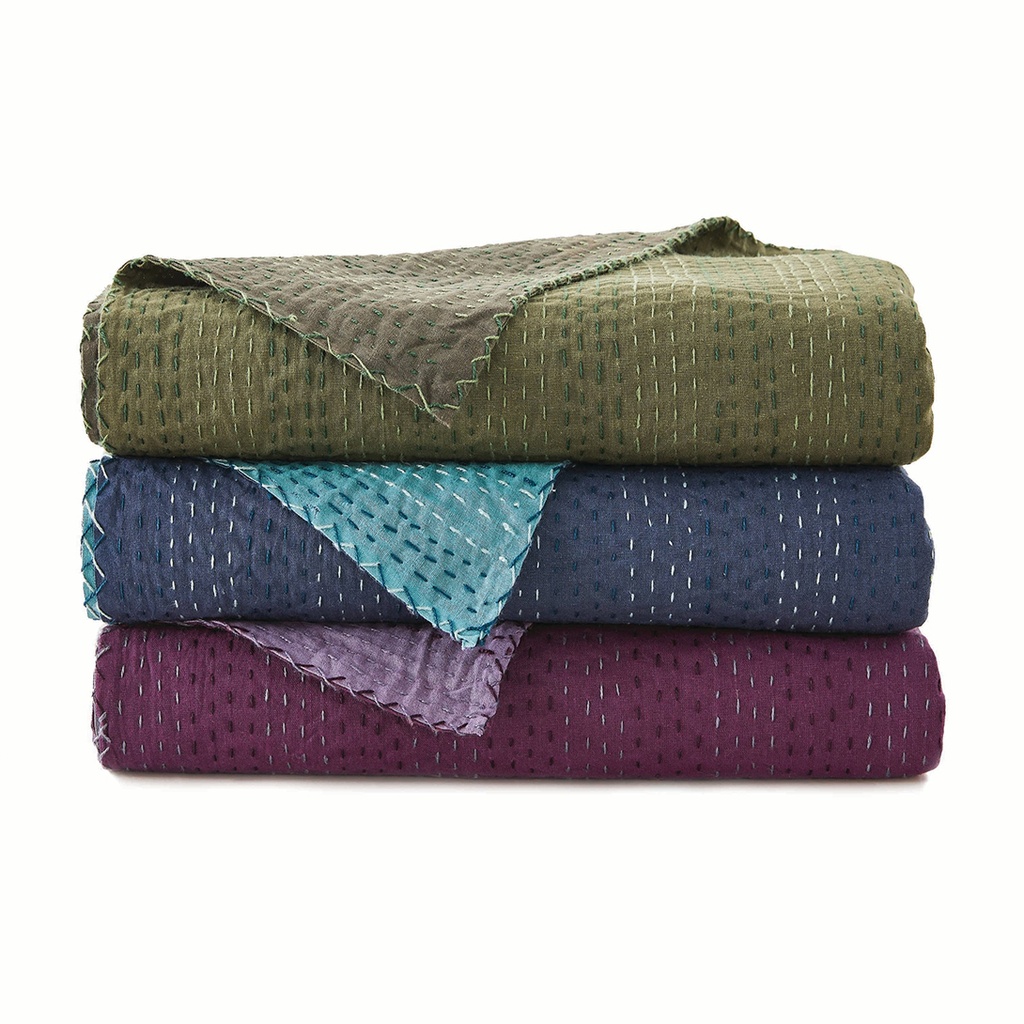 [HSRK-231] Hand Stitched Reversible Kantha Throws (Forest/Olive)