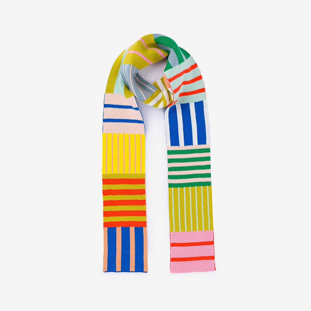 Patchwork Stripe Skinny Scarf - Rainbow