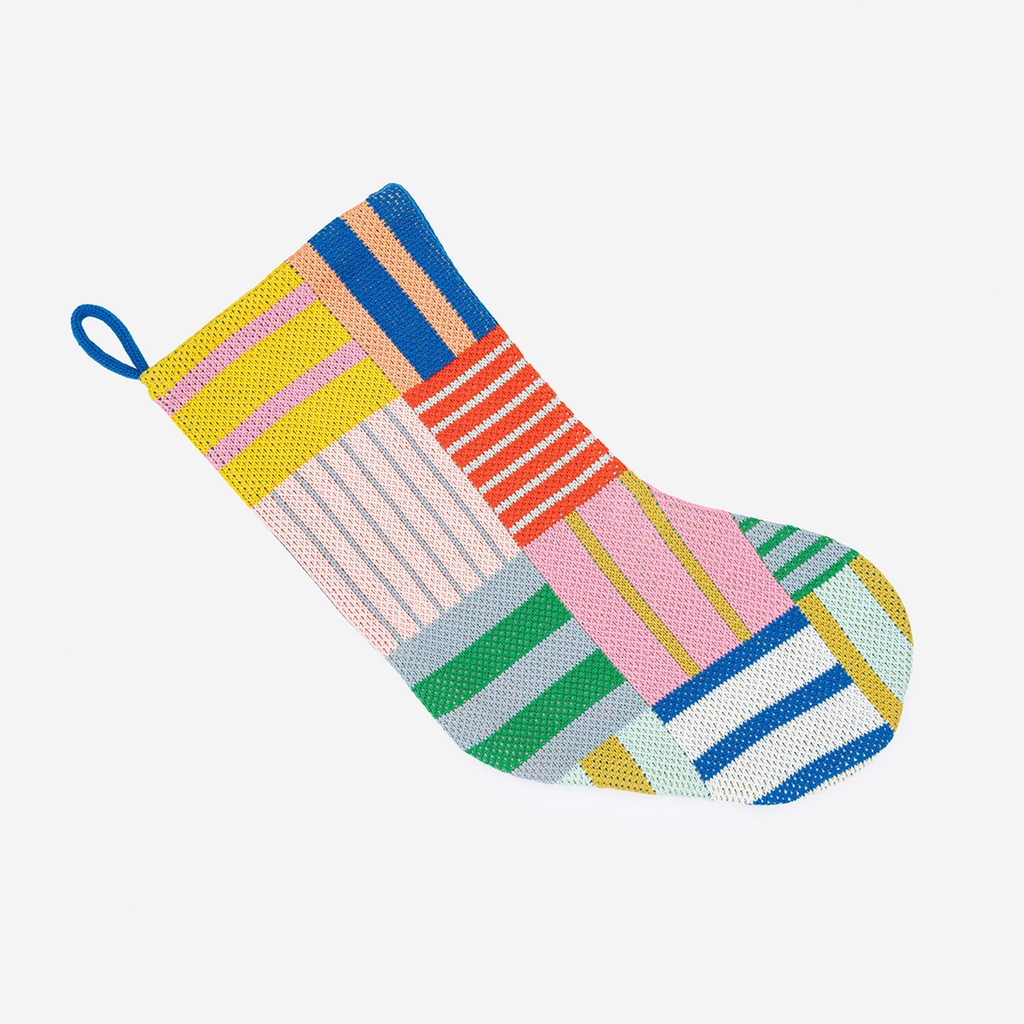 [PWSRBW] Patchwork Stripe Holiday Stocking (Rainbow)