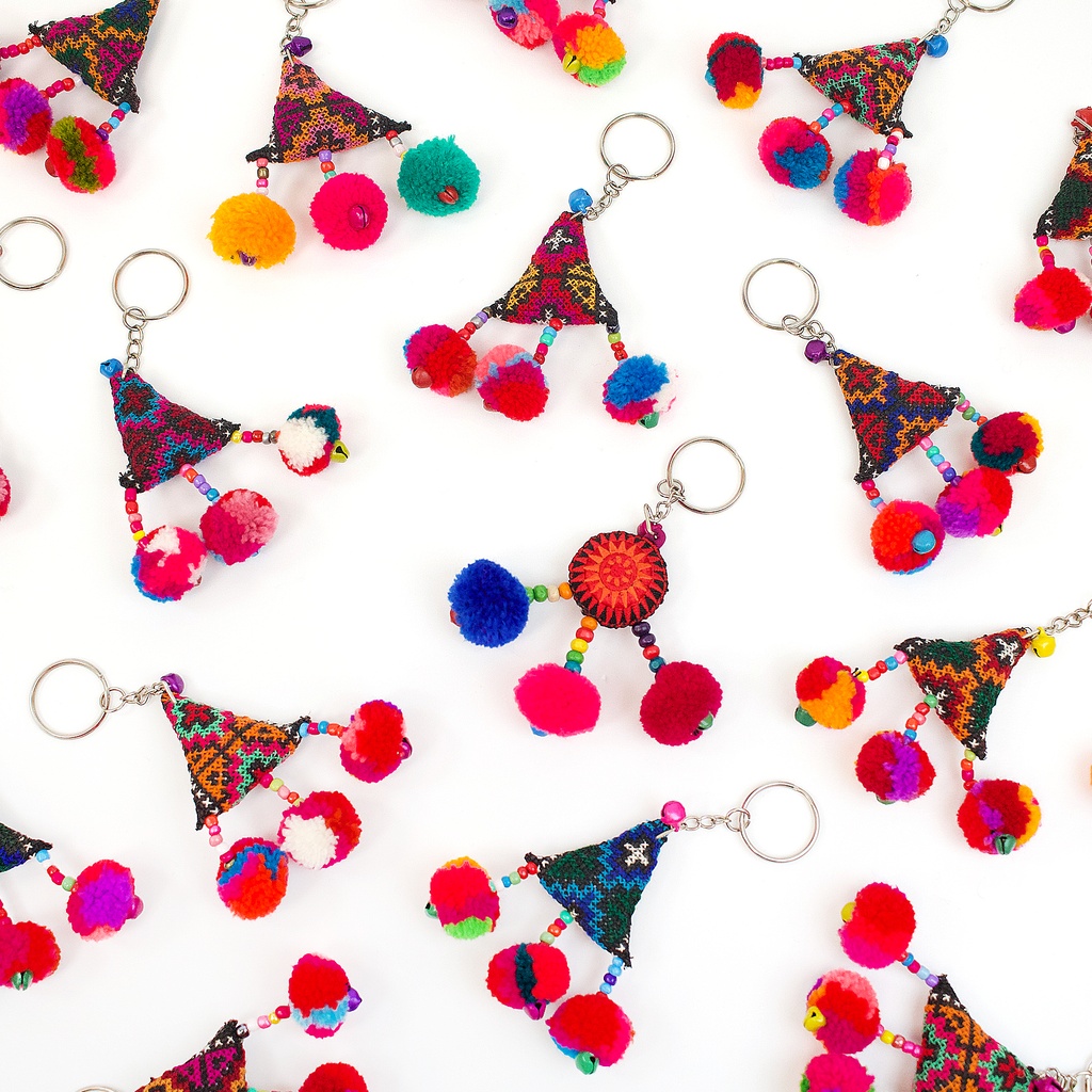 ​Hmong Embroidered Pom Pom Key Charm