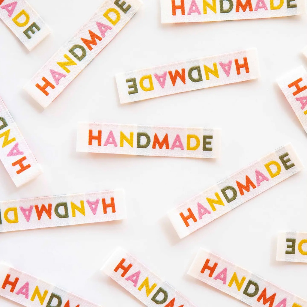 [LP253] "Handmade" Woven Sewing Labels, Muted Colors, 8pk