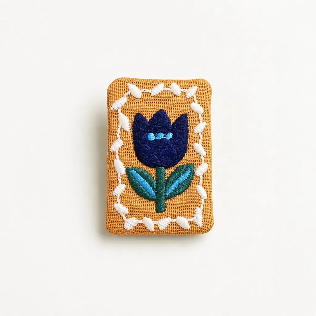 [FLB_BTULIP] Blue Tulip Embroidered Brooch