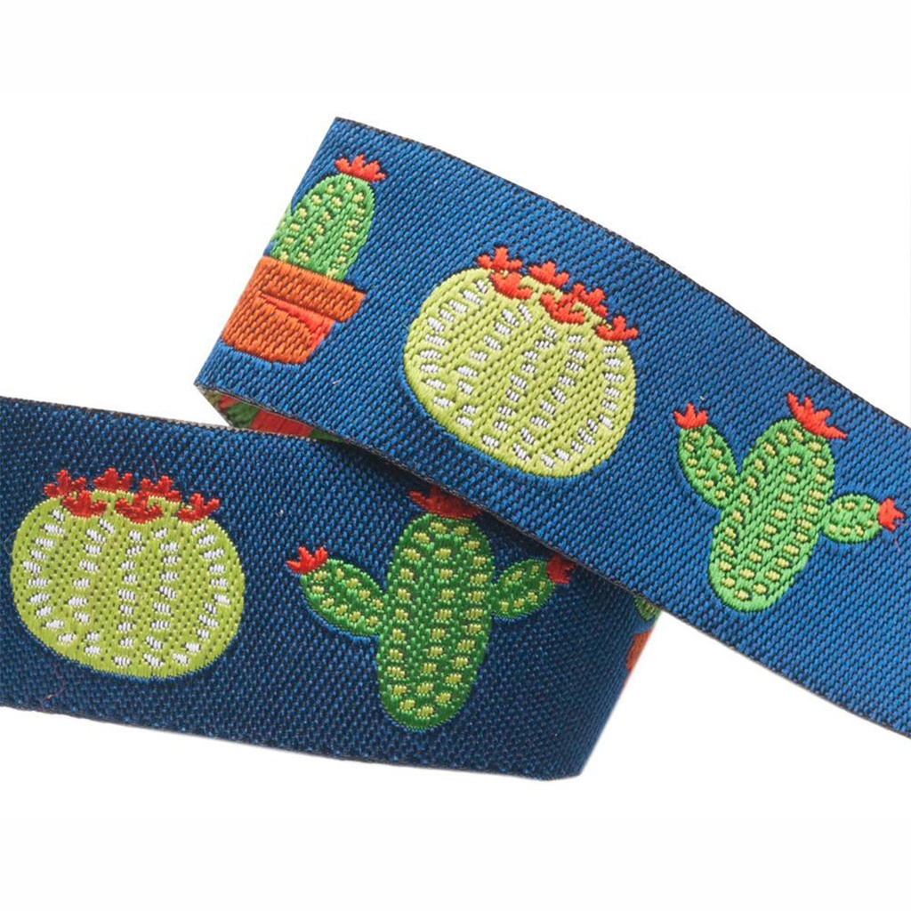 Ribbon Yardage - Cactus On Dark Blue