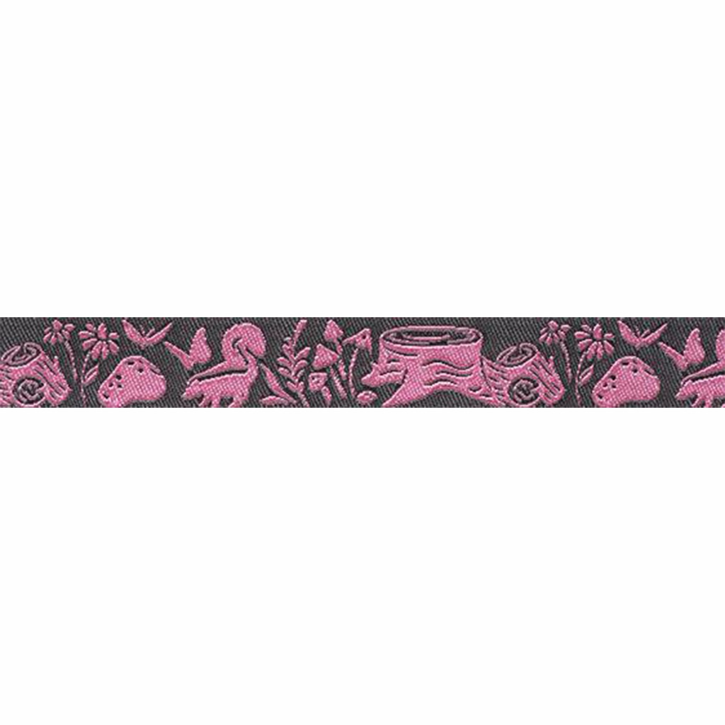 Ribbon Yardage - Woodland Ribbon Grey On Pink