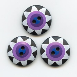 [BPK_20S-BWP] Kaffe Fassett, 20mm Star Flower - Black, White, Purple Button Pack