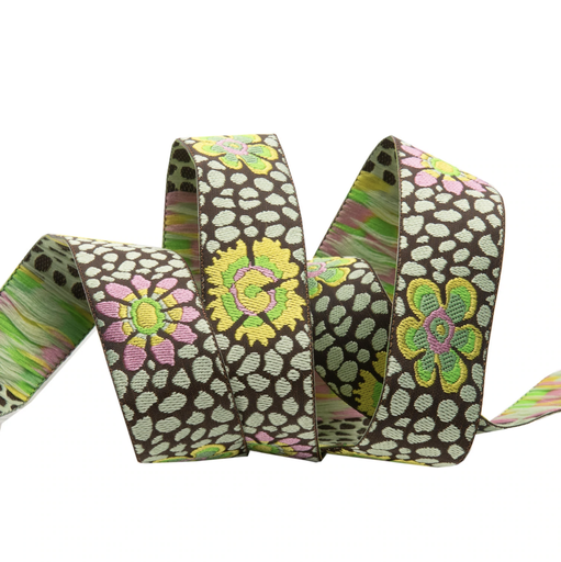 [RBYD_KF02-2] Ribbon Yardage - Guinea Flower Yellow on Green