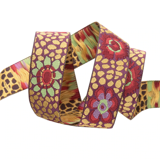 [RBYD_KF02-3] Ribbon Yardage - Guinea Flower Plum on Gold