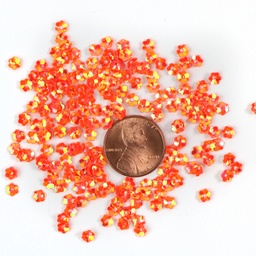 [S89] 4mm Flower Sequins, Deep Orange with Gold & Green Lights