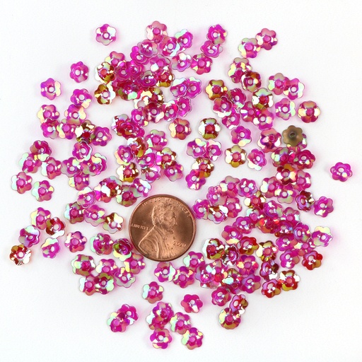 [S58] 7mm Flower Sequins, Pink with Gold Lights
