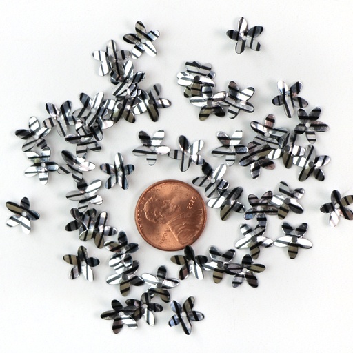 [S45] 10mm Daisy Sequins, Silver with Black Stripes