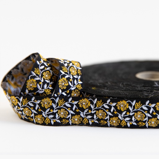 [RBYD_100614-09-H] Ribbon Yardage - Flower Tendril on Black