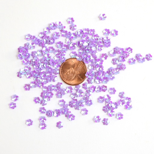 [S35] 5mm Flower Sequins, Mauve with Blue Lights