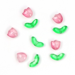[JBD_124] ​Pink, Tulip Flower & Leaf Bead Pack