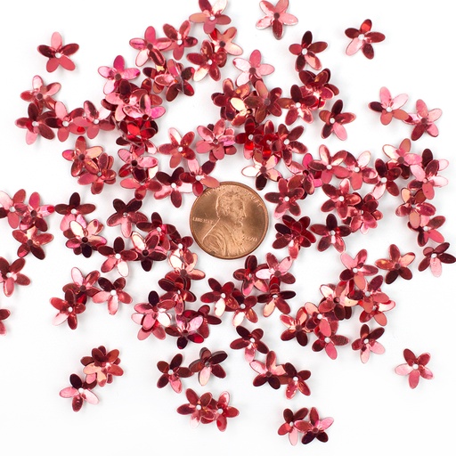 [S200] 10mm Daisy Sequins, Cherry Red with Copper Lights