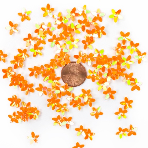 [S204] 10mm Daisy Sequins, Orange with Lime Lights