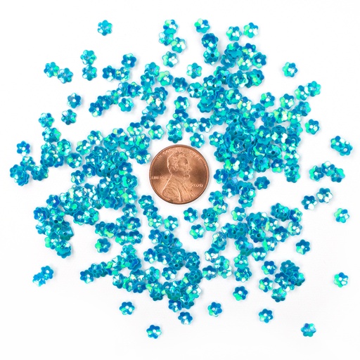 [S295] 5mm Flower Sequins, Blue with Green Lights