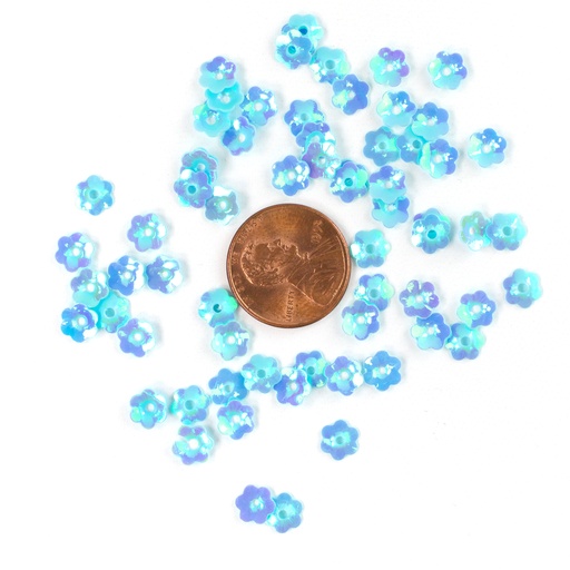 [S101] 6mm Flower Sequins, Pale Blue with Blue Lights