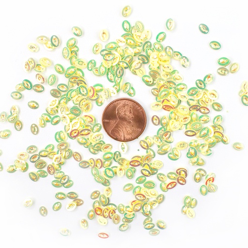 [S300] 4mm x 6mm Flat Oval Sequins, Lemon Yellow with Red & Green Lights