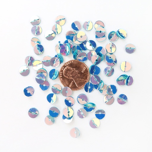 [S207] 7mm Round Folded Sequins, Blue with Gold Lights