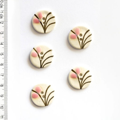 [L297] Pink Floral Hand-Painted Buttons