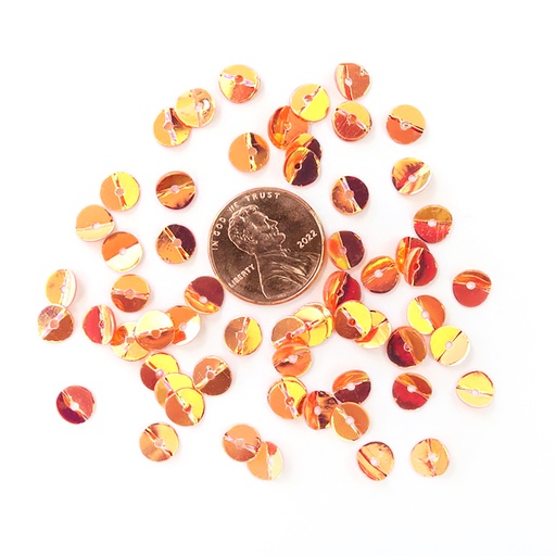 [S2800] 7mm Round Folded Sequins, Orange with Gold Lights