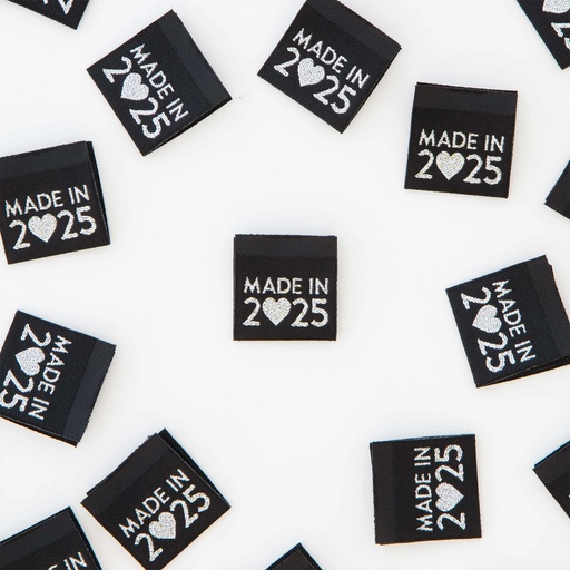 [SHWL_LP229] "Made in 2025" Silver Woven Labels, 8pk