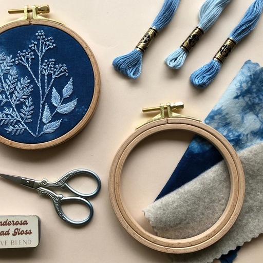 [KIT-MCJ124-64] Cyanotype Botanicals- Beginner Embroidery Diy Craft Kit