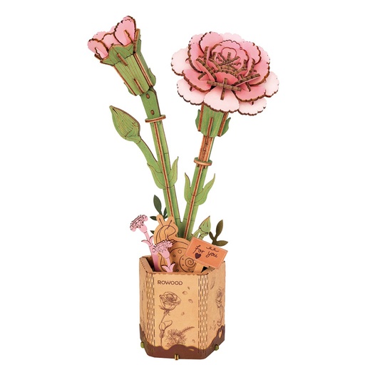 [TW051] Pink Carnation Rowood Diy Wooden Flower 3D Puzzle